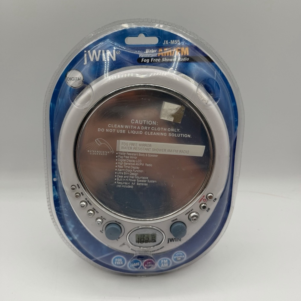 VIntage jWIN JX-M55 Splash Proof CD Shower AM/FM Alarm Radio w/ Fog Free Mirror
